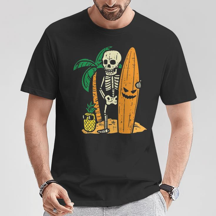Hawaii Surfer Skeleton Cool Chill Halloween Beach T-Shirt Unique Gifts