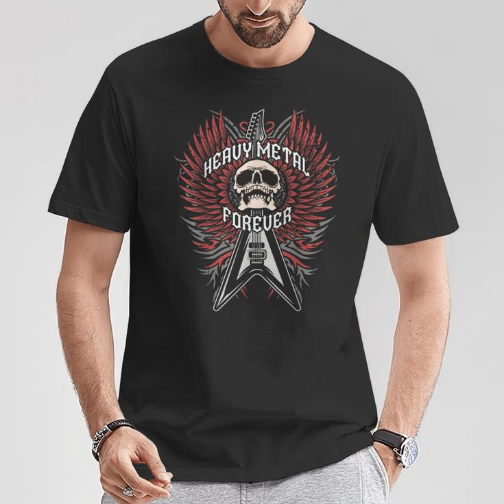 Heavy Metal Forever Skull Guitar Wings Metalhead Musician T-Shirt Unique Gifts