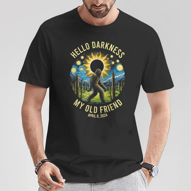 Hello Darkness My Old Friend Bigfoot Solar Eclipse 2024 T-Shirt Unique Gifts