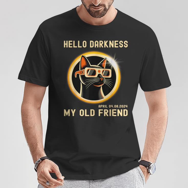 Hello Darkness My Old Friend Cat Solar Eclipse 08 April 2024 T-Shirt Unique Gifts