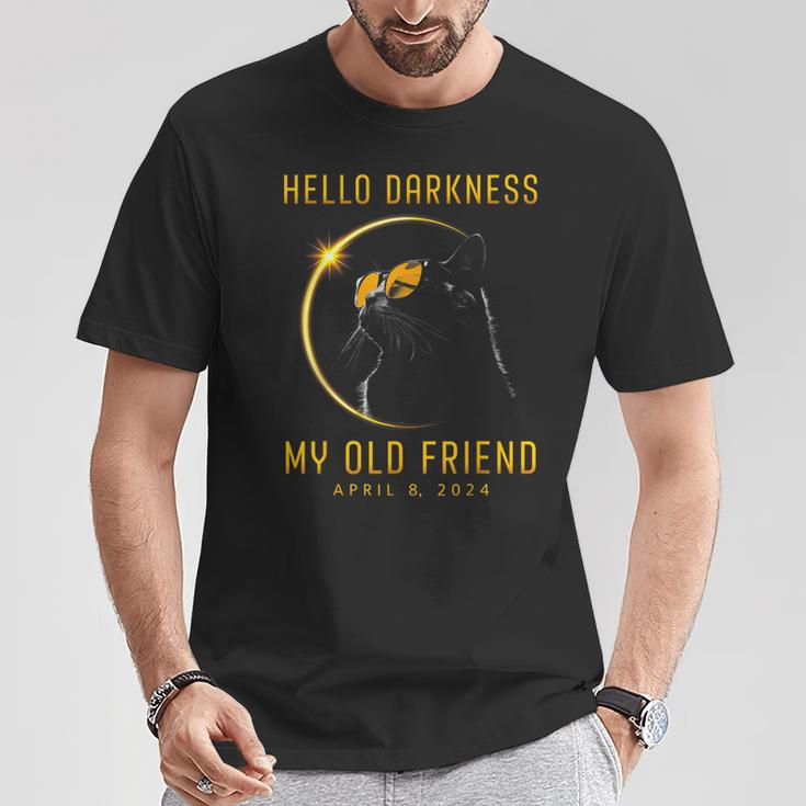 Hello Darkness My Old Friend Solar Eclipse 2024 Cat Lovers T-Shirt Unique Gifts