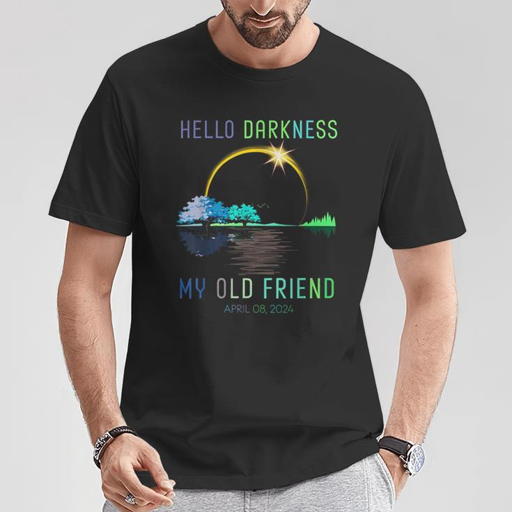 Hello Darkness My Old Friend Total Solar Eclipse Apr 8 2024 T-Shirt Unique Gifts