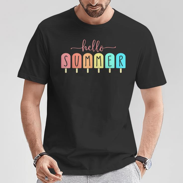 Hello Summer Cool Colorful Popsicle Graphic T-Shirt Funny Gifts