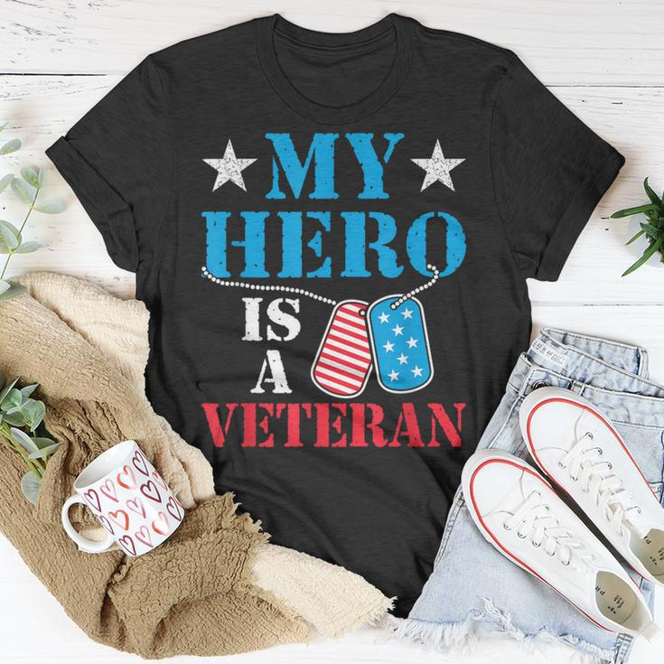 My Hero Is A Veteran Veteran's Day Family Dad Grandpa T-Shirt Funny Gifts