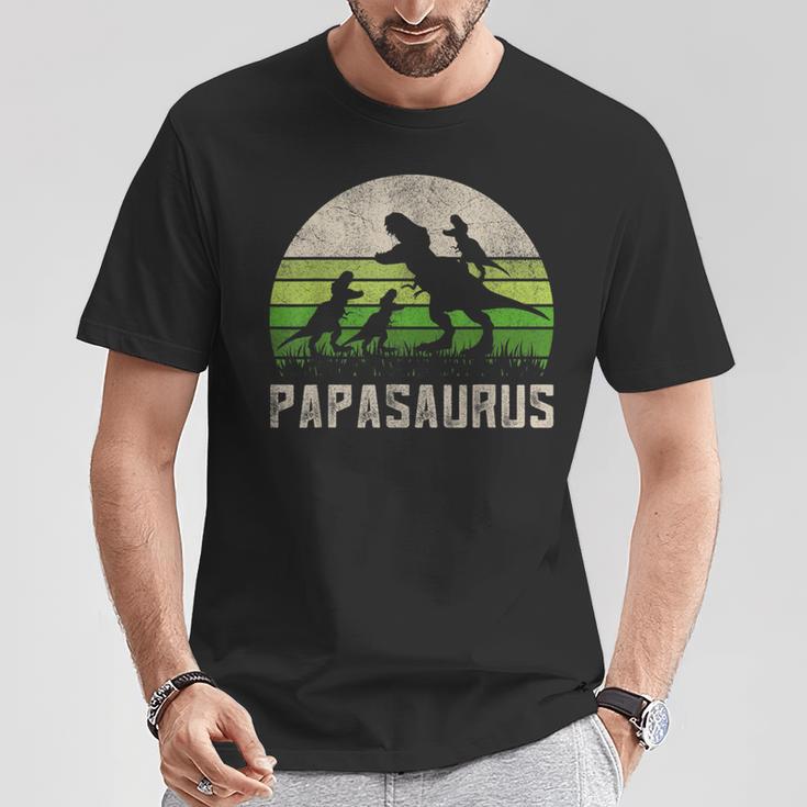 Herren 3 Kinder Saurier Papa T-Stück Spaßatertag Dinosaurierati T-Shirt Lustige Geschenke