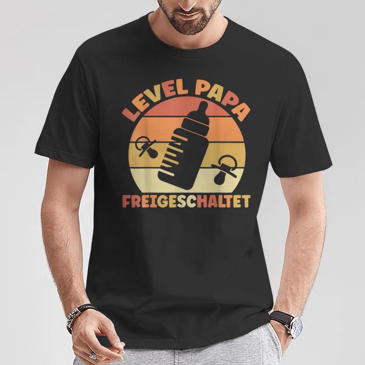 Herren Papa Level Freigeschaltet Schwangerschafterkünden Baby T-Shirt Lustige Geschenke