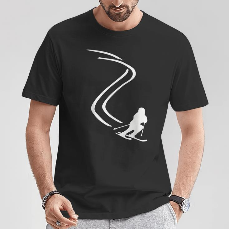 Herren Skifahrer Silhouette T-Shirt Schwarz, Ski Motiv Tee Lustige Geschenke