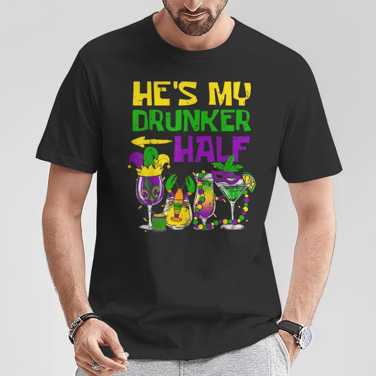 He's My Drunker Half Mardi Gras Matching Couple Boyfriend T-Shirt Personalized Gifts