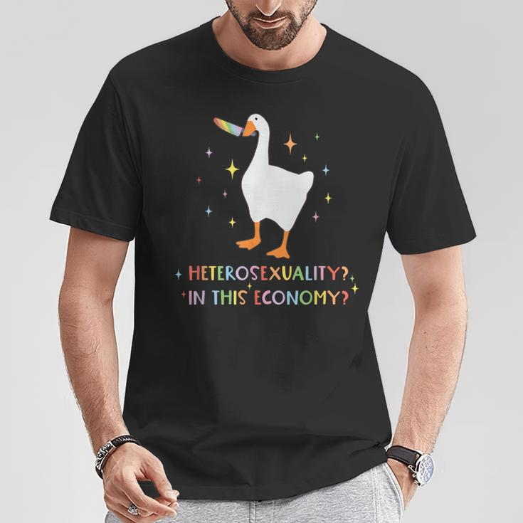 Heterosexuality In This Economy Lgbt Pride Goose Rainbow T-Shirt Unique Gifts