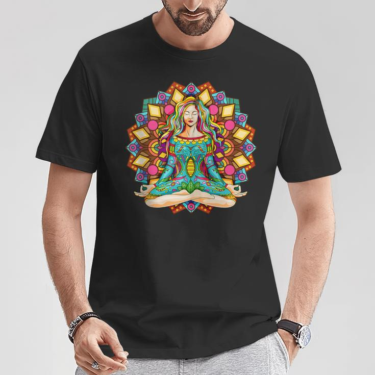 Hippie Yoga Girl Meditator Colorful Mandala Namaste Yogi Zen T-Shirt Unique Gifts