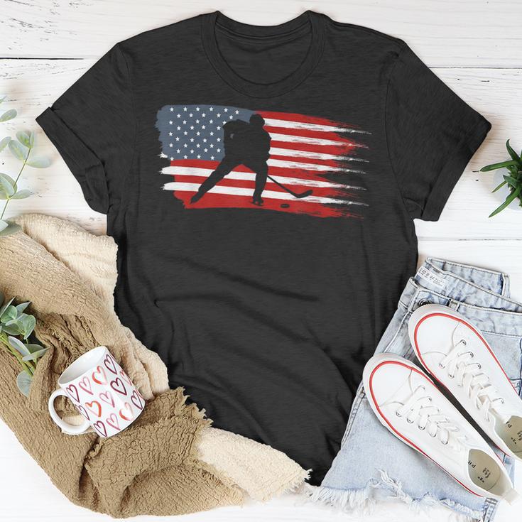 Hockey Usa Flag American Flag Patriotic Ice Hockey T-Shirt Unique Gifts