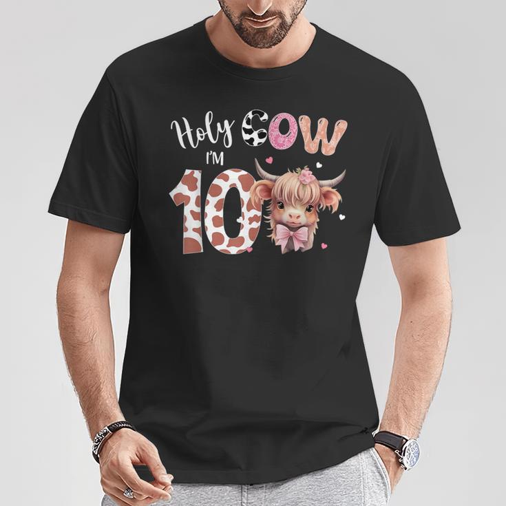 Holy Cow I'm 10 Highland Cow Print 10Th Birthday Girl T-Shirt Unique Gifts