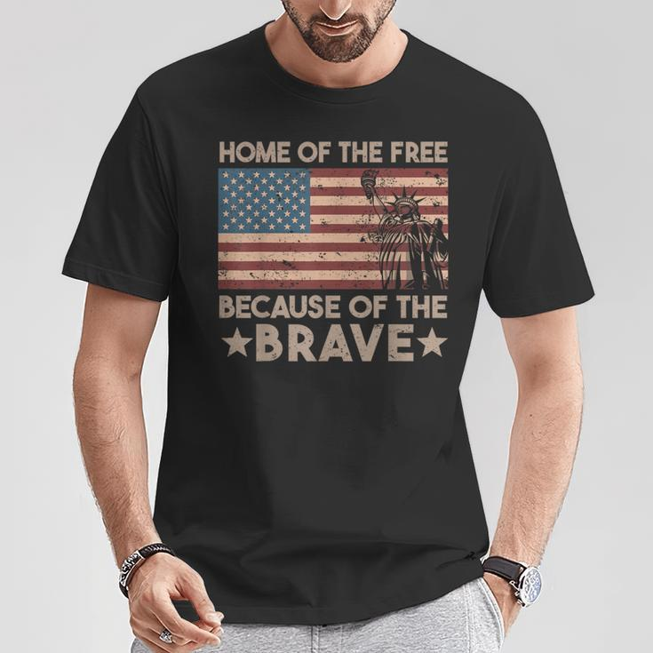 Home Of The Free Because Of The Brave Vintage American Flag T-Shirt Unique Gifts