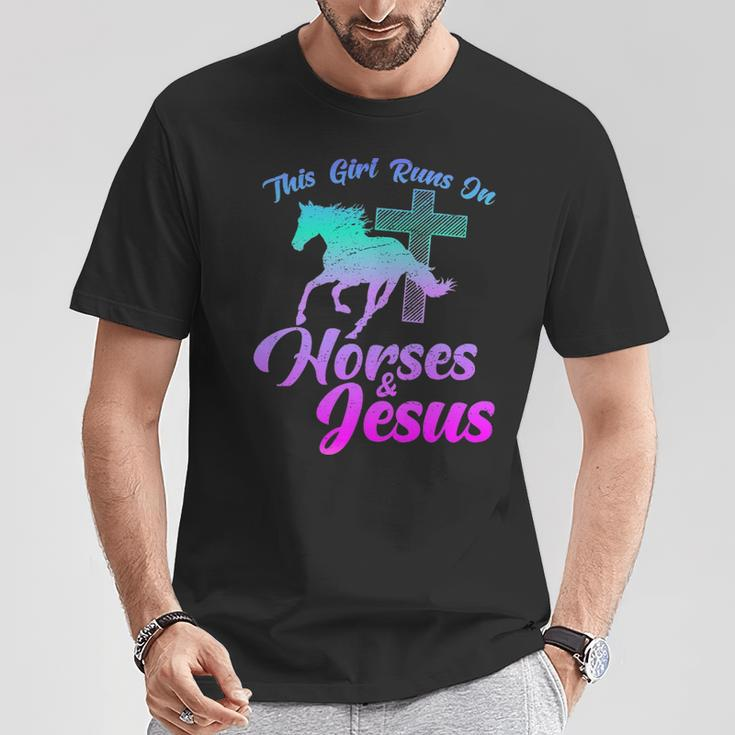 Horse Riding This Girl Runs Horses & Jesus Christian T-Shirt Unique Gifts