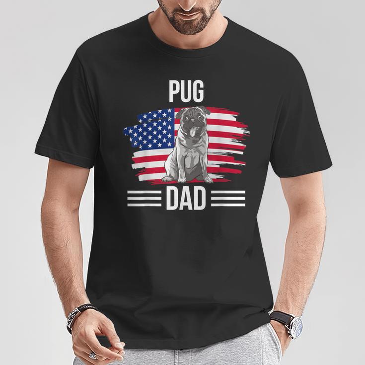 Hundebesitzer Us-Flagge 4 Juliatertag Mops Papa T-Shirt Lustige Geschenke