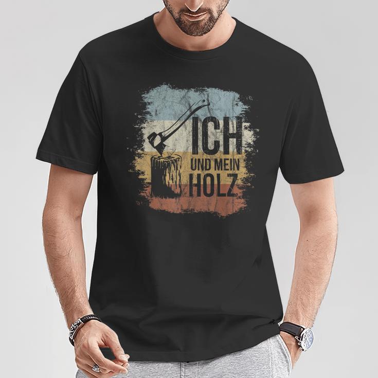 Ich Und Mein Holz Axt & Hackklotz Retro Firewood T-Shirt Lustige Geschenke