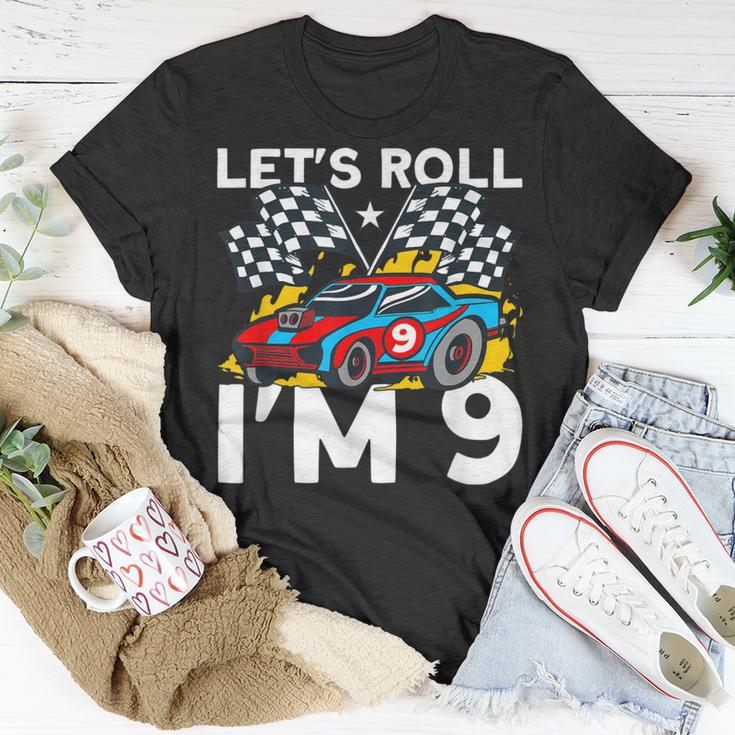 I'm 9 Bday Race Car Party Cute 9Th Birthday Boys Race Car T-Shirt Unique Gifts