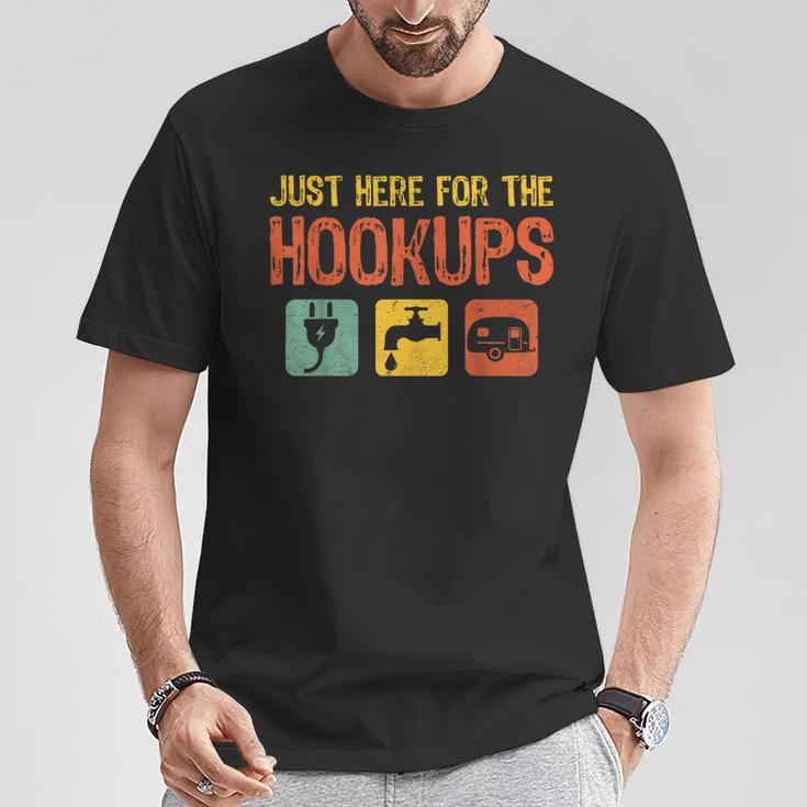 I'm Just Here For The Hookups Camp Rv Camper Camping T-Shirt Funny Gifts
