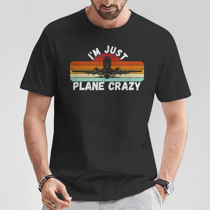 I'm Just Plane Crazy Pilot Pun Vintage Retro Sunset T-Shirt Unique Gifts