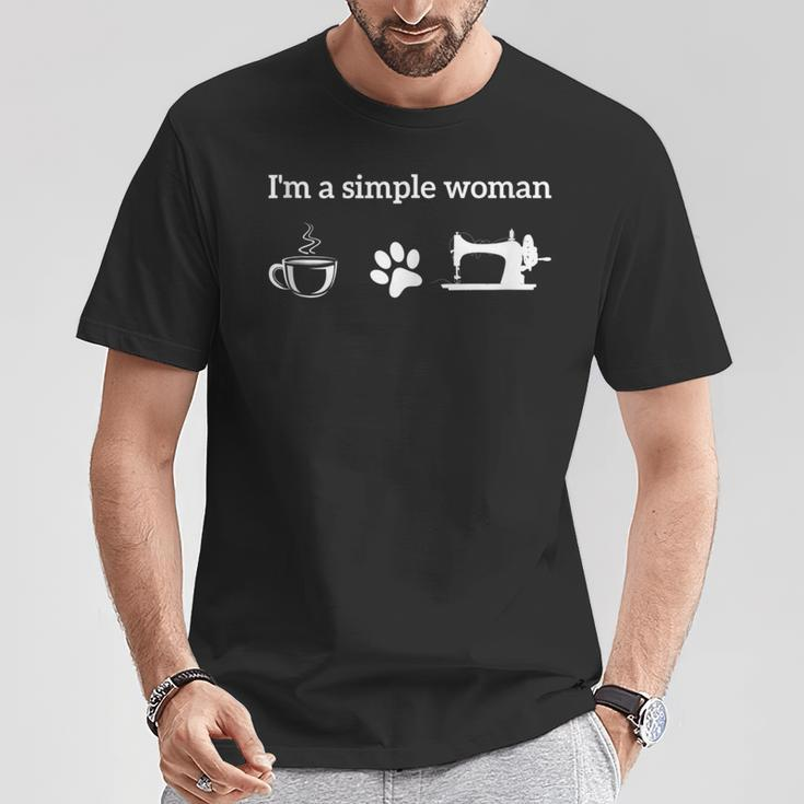 I'm A Simple Woman Loves Coffee Dog And Sewing Quilting T-Shirt Unique Gifts