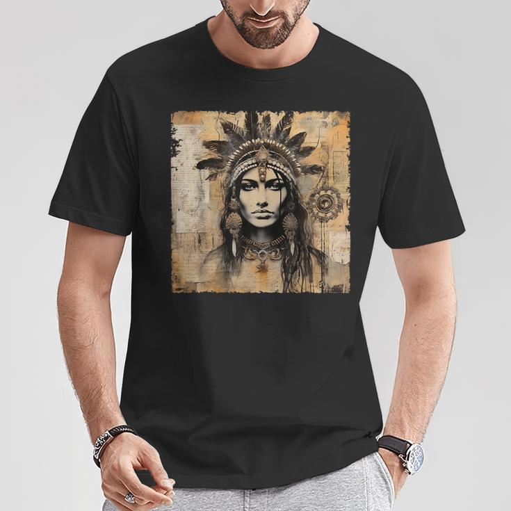 Indianerin Indian Häuptling Kopfschmuck Uhreinwohner T-Shirt Lustige Geschenke