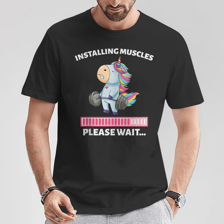 Installing Muscles Unicorn Weight Lifting Fitness Motivation T-Shirt Unique Gifts