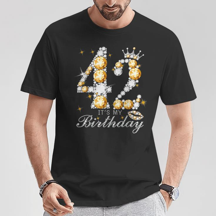 It's My 42Th Birthday Queen 42 Years Old Shoes Crown Diamond T-Shirt Personalized Gifts