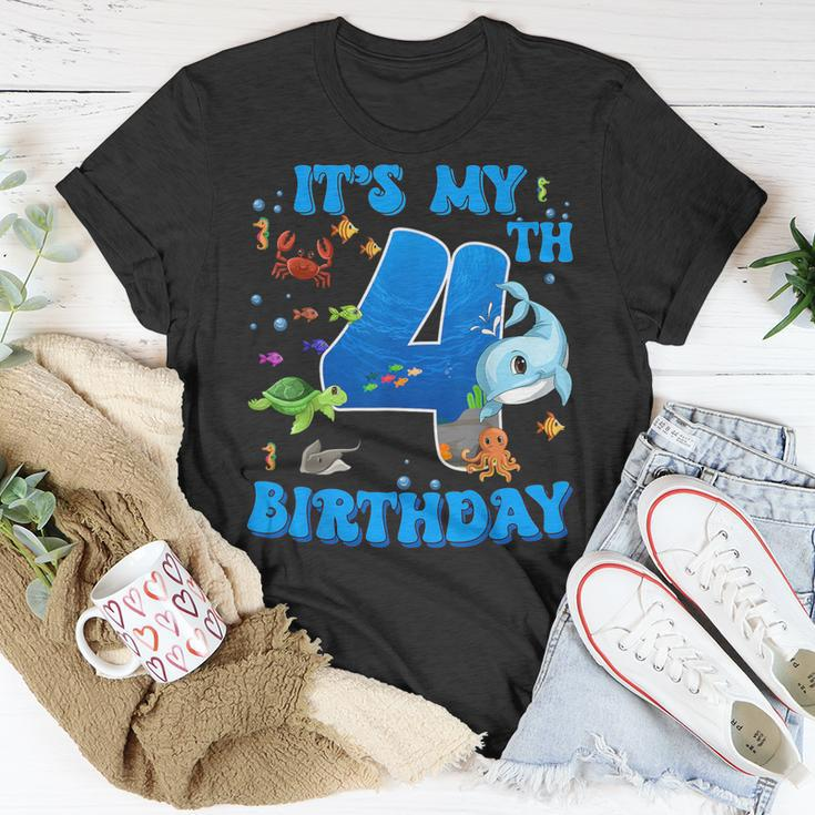 It's My 4Th Birthday Party Ocean 4 Years Old Sea Fish B-Day T-Shirt Unique Gifts