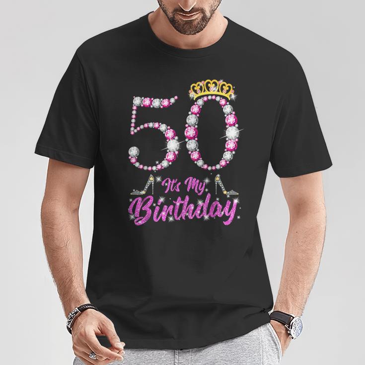 It's My 50Th Birthday Queen Tiara Shoes 50 Yrs Old Bday T-Shirt Unique Gifts