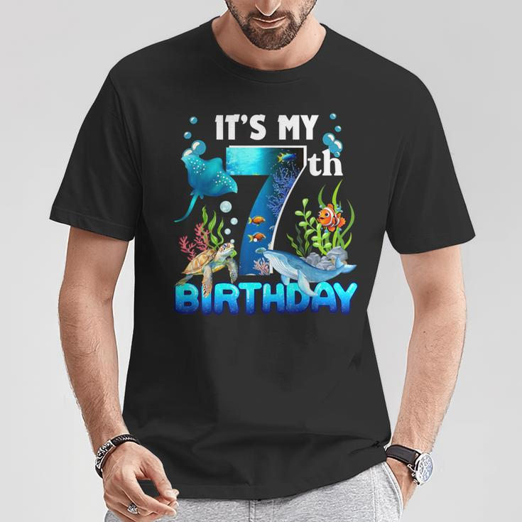 It's My 7Th Birthday Party Ocean 7 Years Old Sea Fish B-Day T-Shirt Unique Gifts