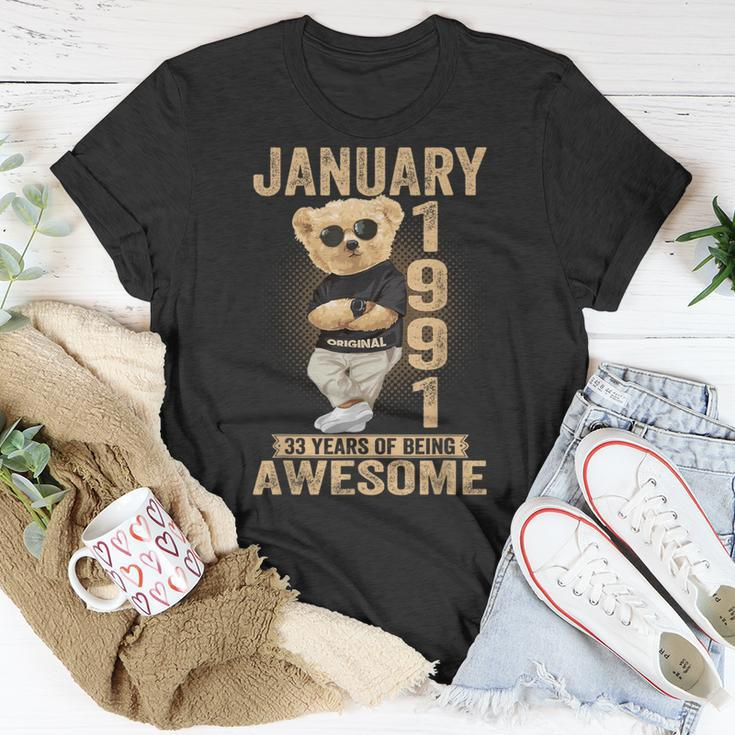 January 1991 33Th Birthday 2024 33 Years Of Being Awesome T-Shirt Unique Gifts