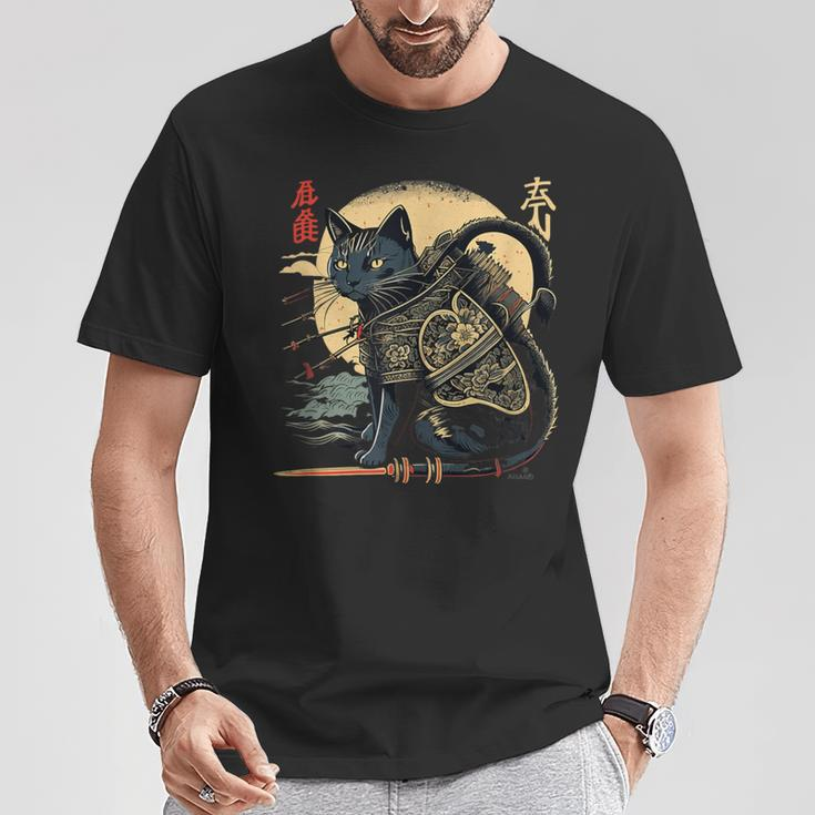 Japanese Samurai Cat Tattoo Vintage Kawaii Ninja T-Shirt Funny Gifts