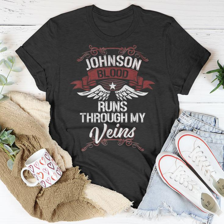 Johnson Blood Runs Through My Veins Last Name Family T-Shirt Funny Gifts
