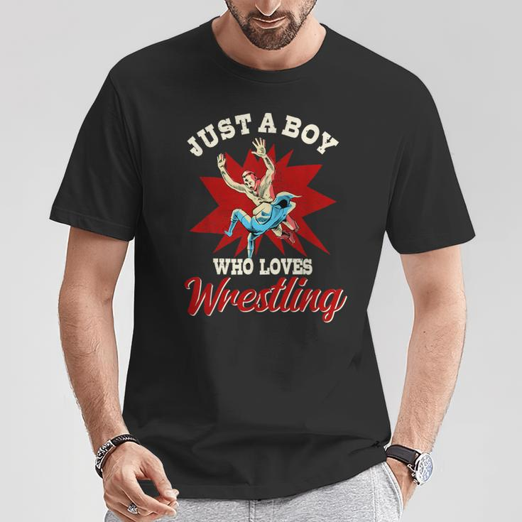 Just A Boy Who Loves Wrestling Boys Wrestle Wrestler T-Shirt Personalized Gifts