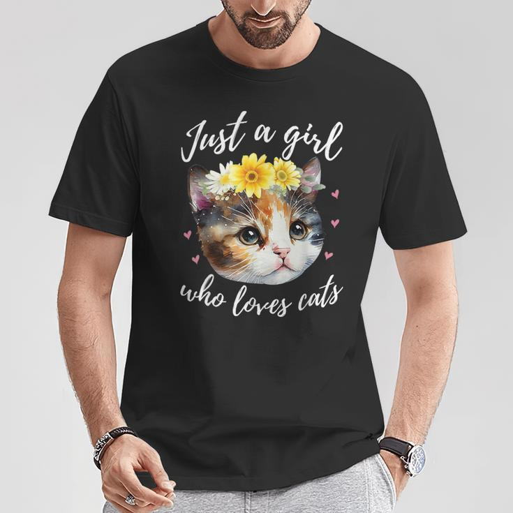 Just A Girl Who Loves Cats Cute Calico Cat Lover T-Shirt Unique Gifts