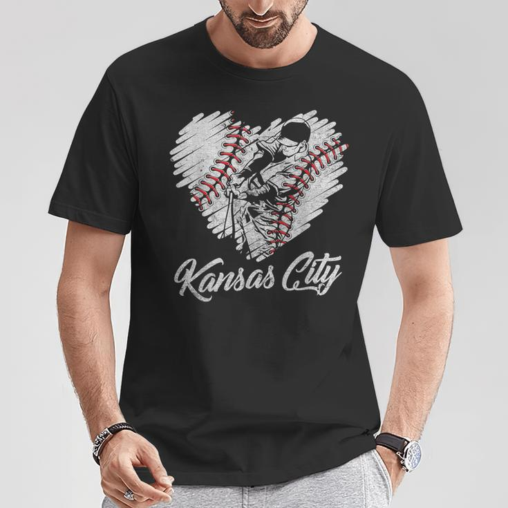 Kansas City Baseball Heart Distressed Vintage Baseball Fans T-Shirt Unique Gifts
