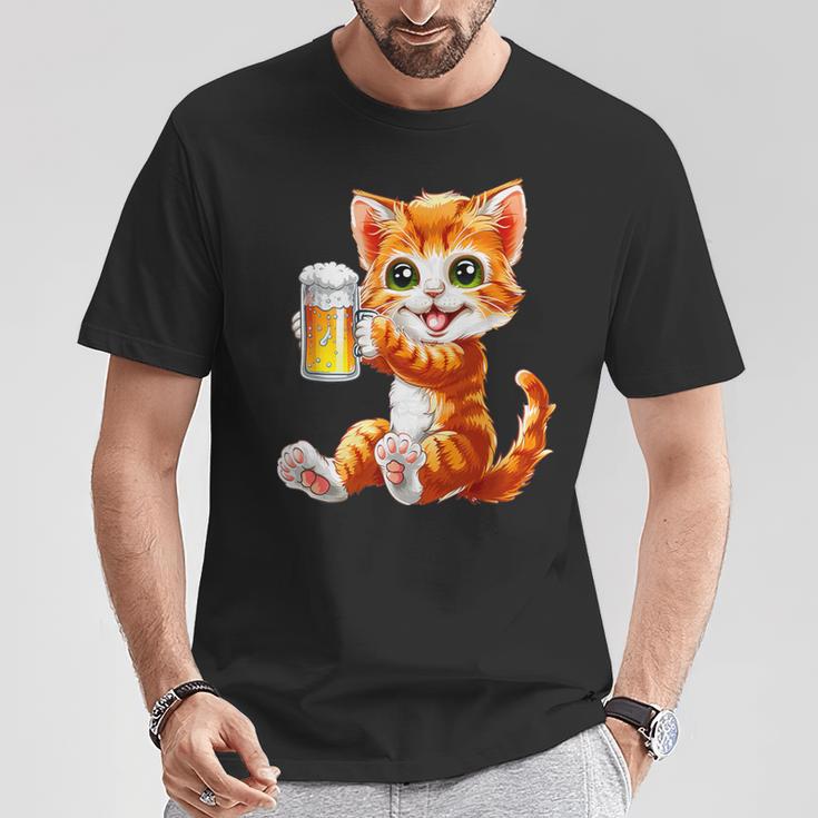 Katze Kater Trinkt Bier Zum Männertag Oderatertag T-Shirt Lustige Geschenke