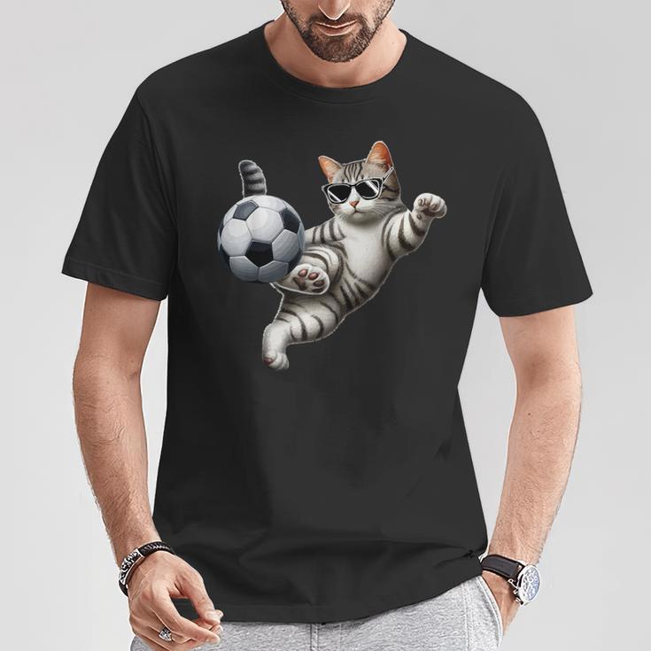 Katzen-Sonnenbrille Spielt Fußball-Kostüm Spielerbesitzer Liebhaber T-Shirt Lustige Geschenke