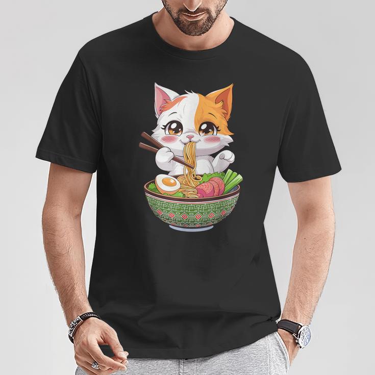 Kawaii Neko Ramen Cute Ramen Cat Japanese Noodle Cat T-Shirt - Seseable