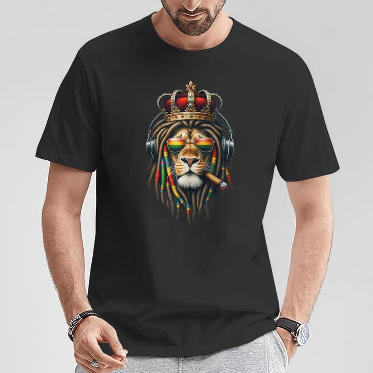 King Rasta Reggae Rastafarian Music Headphones Lion Of Judah T-Shirt Unique Gifts