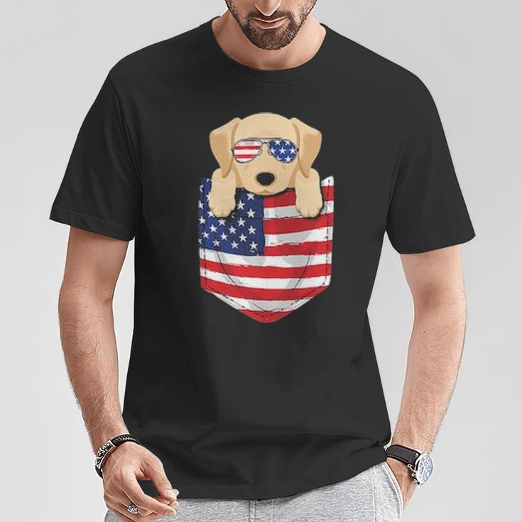 Labrador Dog Peeking Pocke Patriotic Father Men T-Shirt Unique Gifts