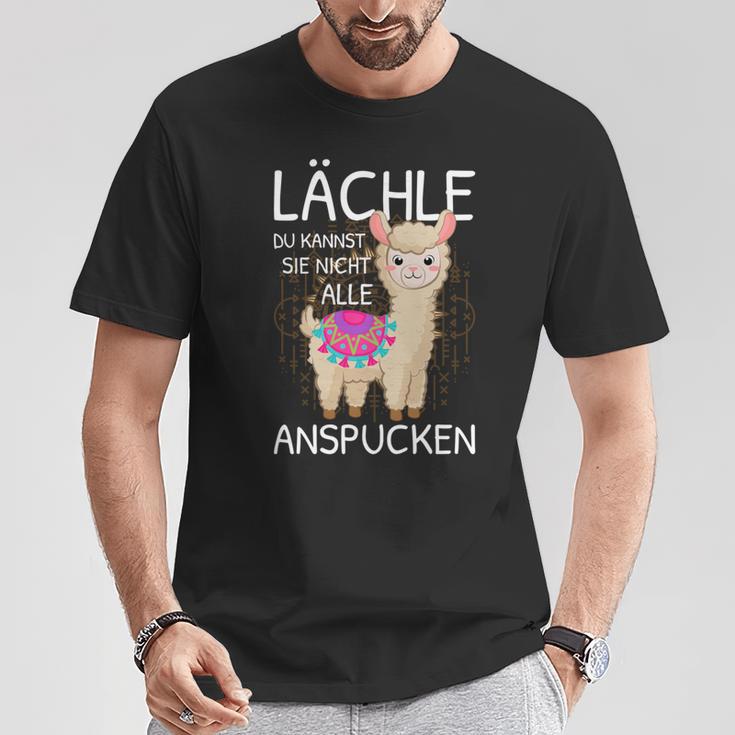 Lama Spruch Alpaka Lächle Du Kannst Sie Nicht Anspucken Lama T-Shirt Lustige Geschenke