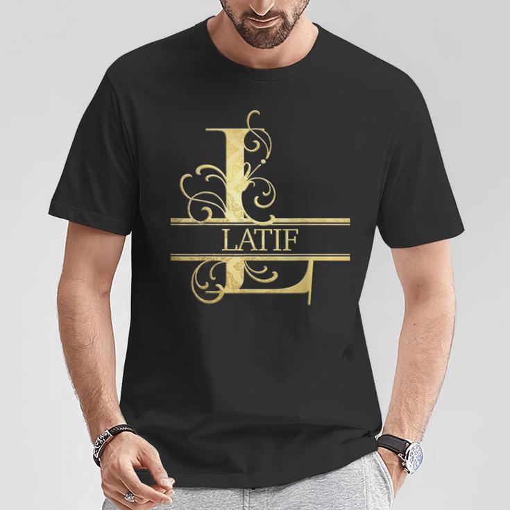 Latif T-Shirt mit Goldenem Ornament-Design, Personalisiert Lustige Geschenke