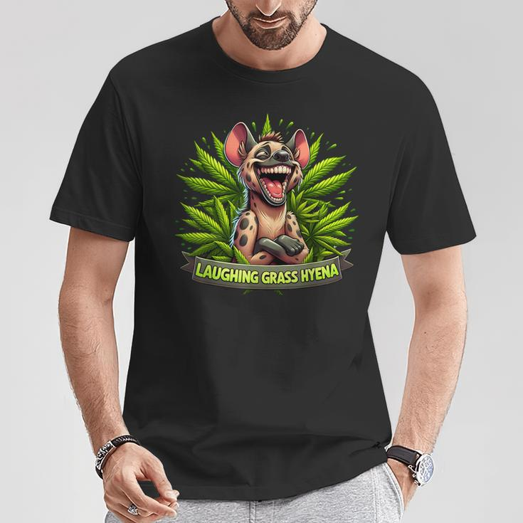 Laughing Grass Hyena Weed Leaf Cannabis Marijuana Stoner 420 T-Shirt Unique Gifts