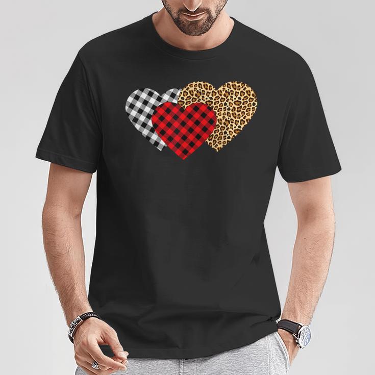 Leopard Heart Buffalo Plaid Heart Valentine Day T-Shirt Unique Gifts