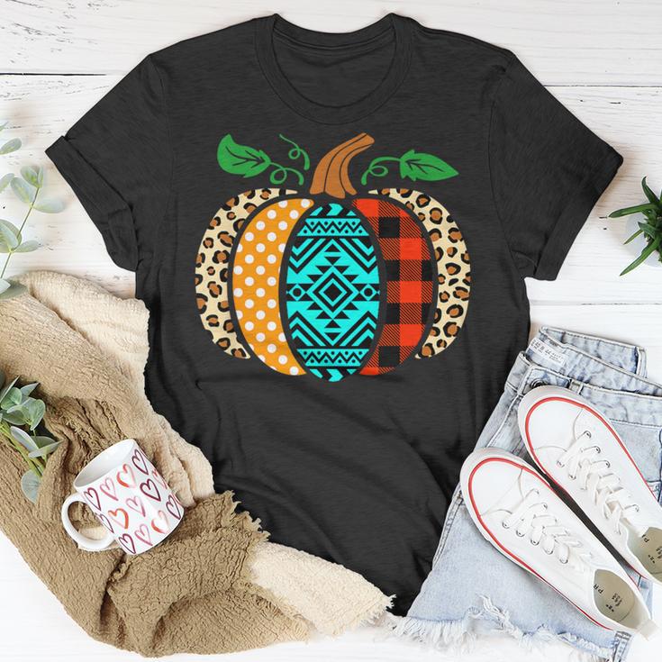 Leopard Print Pumpkin Plaid Aztec Southwest Teal Pumpkin T-Shirt Unique Gifts