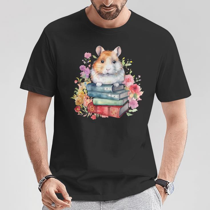 Lesebücher Buchliebhaber Hamster Und Aquarell Bücher T-Shirt Lustige Geschenke