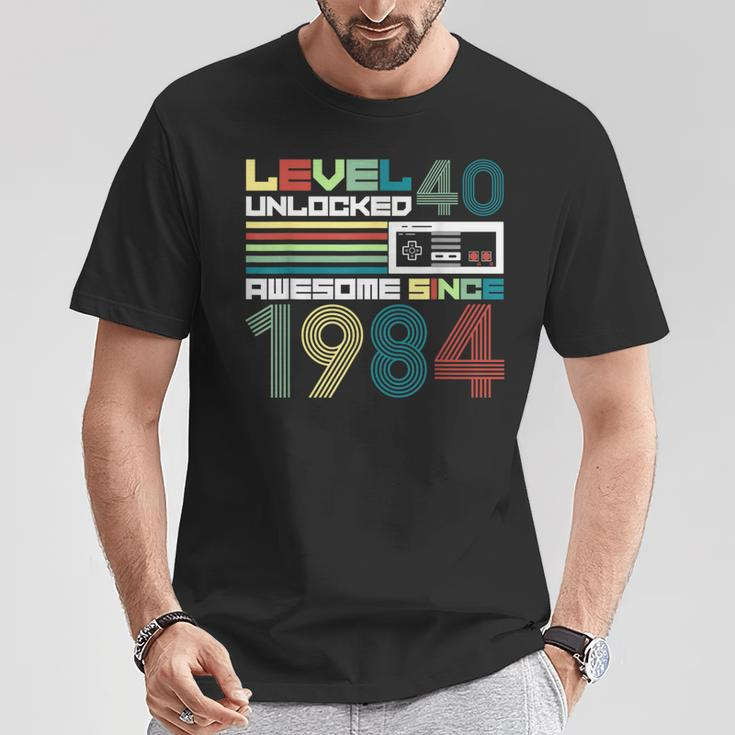 Level 40 Unlocked Since 1984 Video Gamer 40Th Birthday T-Shirt Funny Gifts