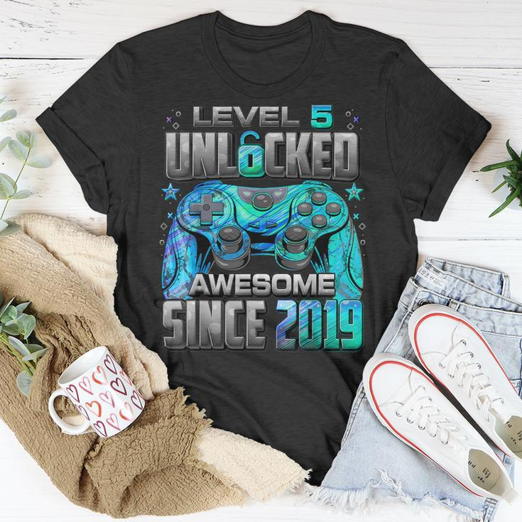 Level 5 Unlocked Awesome Since 2019 5Th Birthday Gaming T-Shirt Funny Gifts