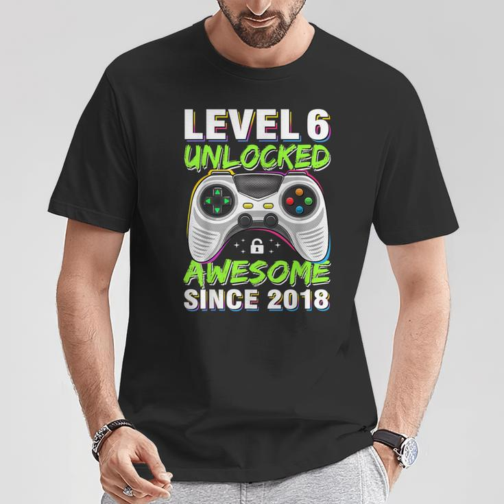 Level 6 Unlocked Awesome Since 2018 6Th Birthday Gaming Boys T-Shirt Unique Gifts